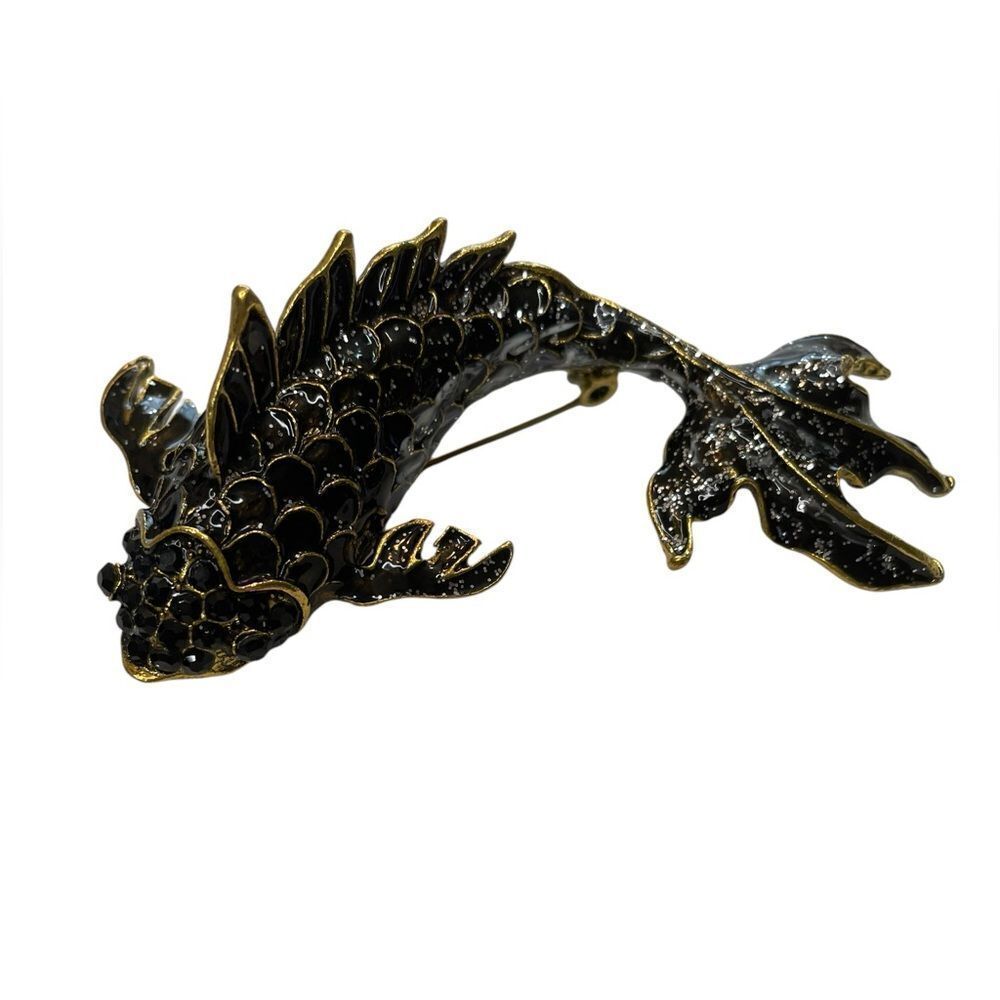 BLACK AND GOLD ACCENT‎ FISH BROOCH